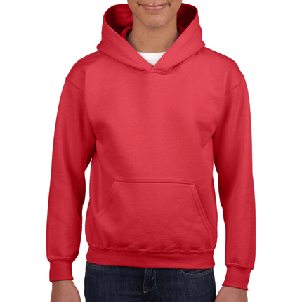 18500B Gildan Kids/Youth Hoodie. Shown in Red, sold by RQC Supply Canada.