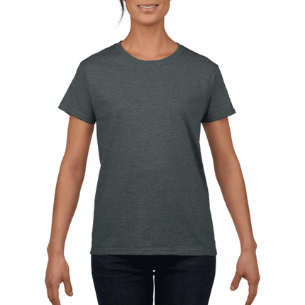 2000L Ladies Ultra Cotton Short Sleeve T-shirt by Gildan. Shown in Dark Heather Grey, sold by RQC Supply Canada.