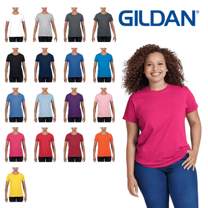 2000L Ladies Ultra Cotton Short Sleeve T-shirt by Gildan. Shown in all available colours, sold by RQC Supply Canada.
