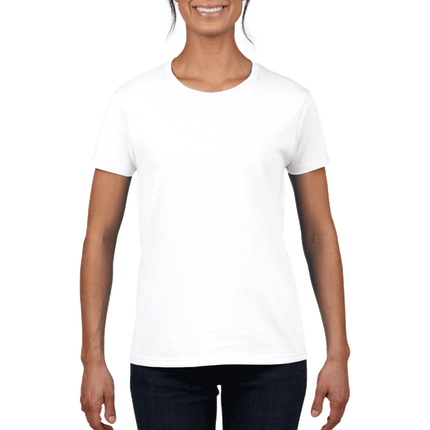 2000L Ladies Ultra Cotton Short Sleeve T-shirt by Gildan. Shown in White, sold by RQC Supply Canada.
