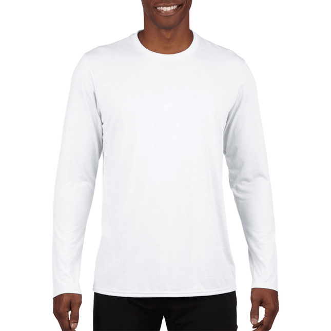 42400 Long Sleeved Mens Performance Polyester T-shirt by Gildan.  Shown in White, sold by RQC Supply Canada.