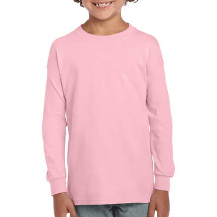 G540B Youth Heavy Cotton Long Sleeved T-Shirt. Shown in Light Pink, sold by RQC Supply Canada.
