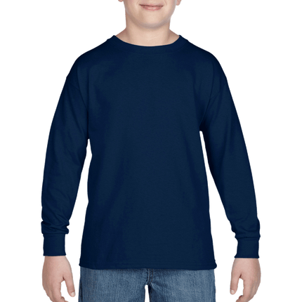 G540B Youth Heavy Cotton Long Sleeved T-Shirt. Shown in Navy Blue, sold by RQC Supply Canada.