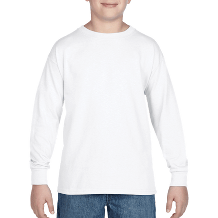 G540B Youth Heavy Cotton Long Sleeved T-Shirt. Shown in White, sold by RQC Supply Canada.