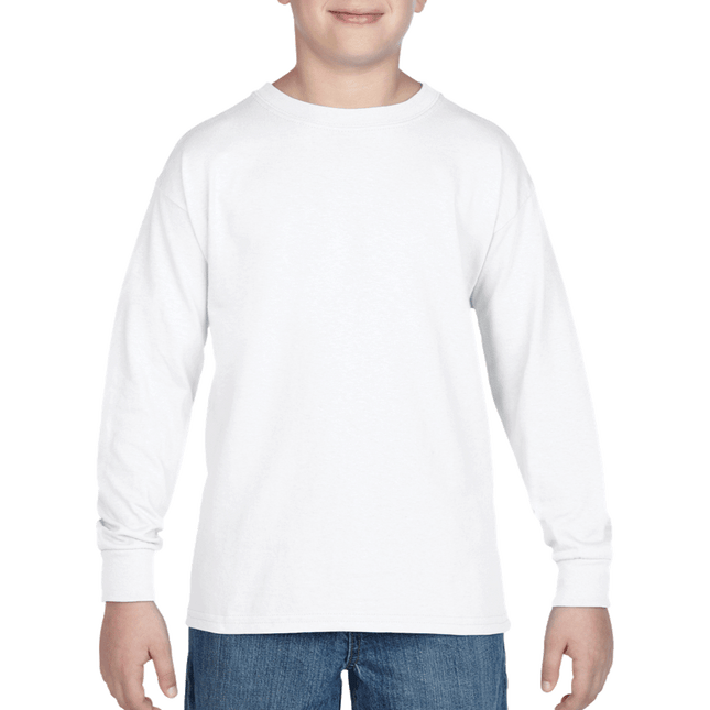 G540B Youth Heavy Cotton Long Sleeved T-Shirt. Shown in White, sold by RQC Supply Canada.