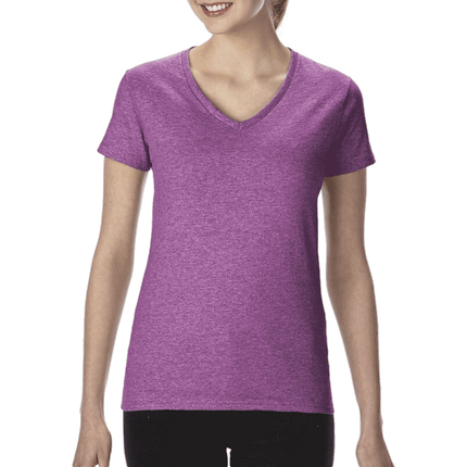 5V00L Ladies V Neck Heavy Cotton Short Sleeve T-shirt by Gildan. Shown in Heather Radiant Orchid, sold by RQC Supply Canada.