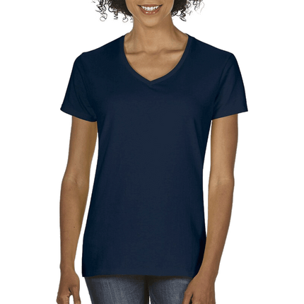 5V00L Ladies V Neck Heavy Cotton Short Sleeve T-shirt by Gildan. Shown in Navy Blue, sold by RQC Supply Canada.