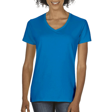5V00L Ladies V Neck Heavy Cotton Short Sleeve T-shirt by Gildan. Shown in Sapphire, sold by RQC Supply Canada.