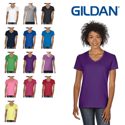 5V00L Ladies V Neck Heavy Cotton Short Sleeve T-shirt by Gildan. Shown in all available colours, sold by RQC Supply Canada.
