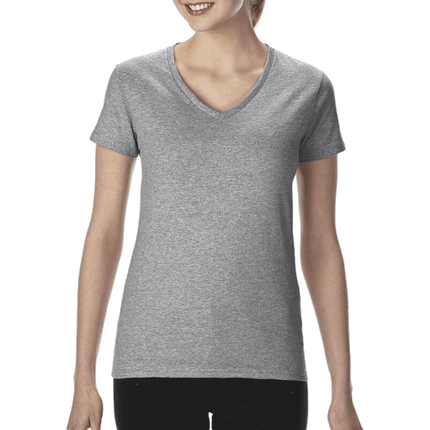 5V00L Ladies V Neck Heavy Cotton Short Sleeve T-shirt by Gildan. Shown in Sport Grey, sold by RQC Supply Canada.