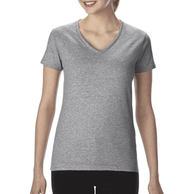 5V00L Ladies V Neck Heavy Cotton Short Sleeve T-shirt by Gildan. Shown in Sport Grey, sold by RQC Supply Canada.