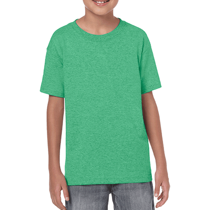 64500B Youth Softstyle Kids Short Sleeve T-Shirt by Gildan. Shown in Heather Irish Green, sold by RQC Supply Canada.