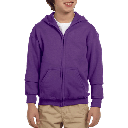 G18600B Youth Zipper Hoodie by Gildan. Shown in Purple, sold by RQC Supply Canada.