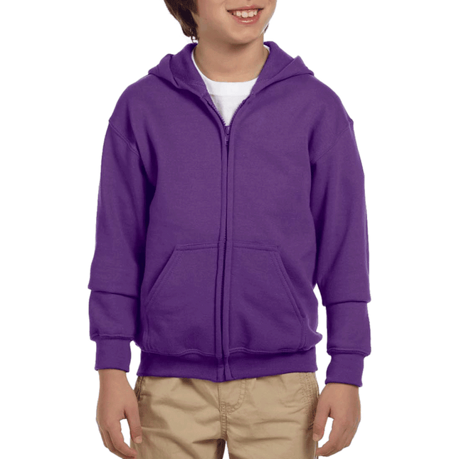 G18600B Youth Zipper Hoodie by Gildan. Shown in Purple, sold by RQC Supply Canada.