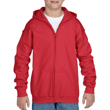 G18600B Youth Zipper Hoodie by Gildan. Shown in Red, sold by RQC Supply Canada.