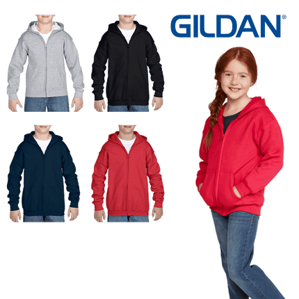G18600B Youth Zipper Hoodie by Gildan. Shown in all available colours, sold by RQC Supply Canada.