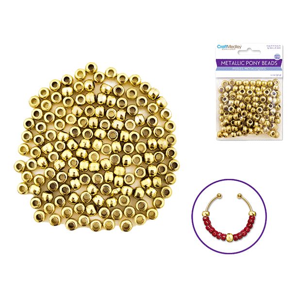 Craft Medley Pony Beads - Metallic Gold, Package of 150