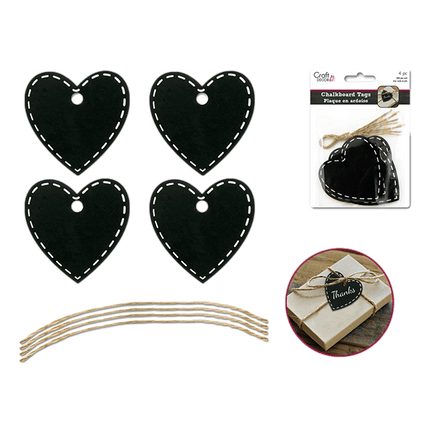 Heart shaped chalkboard tags sold by RQC Supply Canada located in Woodstock, Ontario