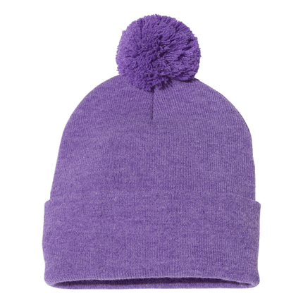 12" Pom Pom Hats now stocked at RQC Supply Canada located in Woodstock, Ontario sell the colour selection instore or online shown in Heather Purple Colour