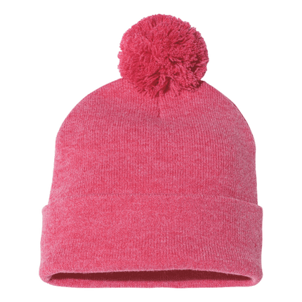 12" Pom Pom Hats now stocked at RQC Supply Canada located in Woodstock, Ontario sell the colour selection instore or online shown in Heather Red Colour