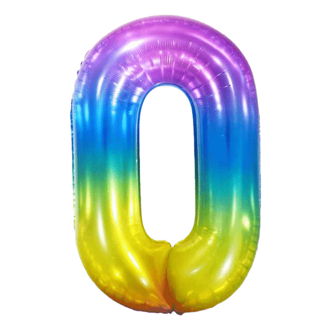 Jelly Rainbow Number Balloons sold by RQC Supply Canada located in Woodstock, Ontario shown in number zero
