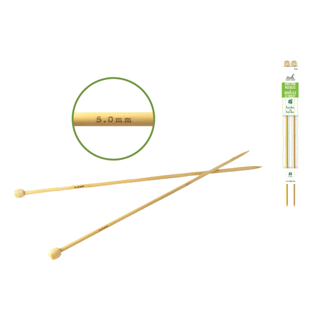 Knitting Bamboo Needles, shown in #8 5mm. Sold by RQC Supply Canada.