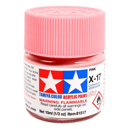 Tamiya Acrylic Paints for car models and much more sold at RQC Supply Canada your arts and craft store located in Woodstock, Ontario showing Pink X-17 Colour