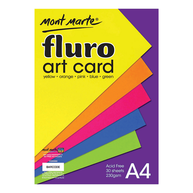 MONT MARTE Fluro Art Card 5 Colours 230g A4 - 30pcs