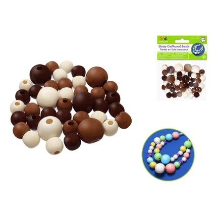 Craftwood: Glossy Round Beads Asst Colour + Size 42pc - Krafty Kids