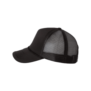 Black Foam Trucker Caps, aka foam mesh back trucker hats sold by RQC Supply Canada