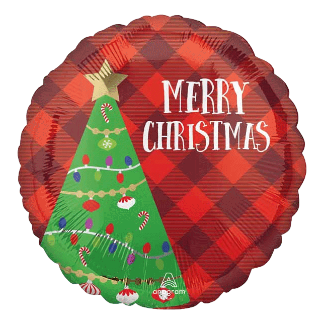 Merry Christmas Red Plaid Xmas Tree Balloons sold by RQC Supply Canada located in Woodstock, Ontario