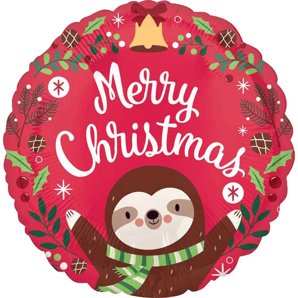Merry Christmas Sloth Mylar Balloons sold by RQC Supply Canada located in Woodstock, Ontario
