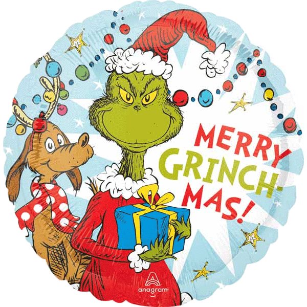 Merry Grinchmas Foil Ballons now selling party Supplies at RQC Supply Canada located in Woodstock, Ontario