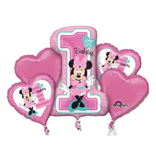 Happy 1st Birthday Balloons Minnie Mouse Bouquet sold by RQC Supply Canada located in Woodstock Ontario 