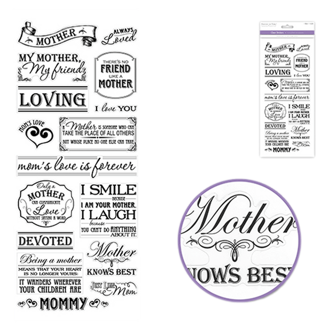 Mother Knows Best clear craft stickers sold by RQC Supply Canada located Woodstock, Ontario