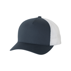 Navy and White Adult Poly-cotton Yupoong five panel retro baseball hats sold by RQC Supply Canada
