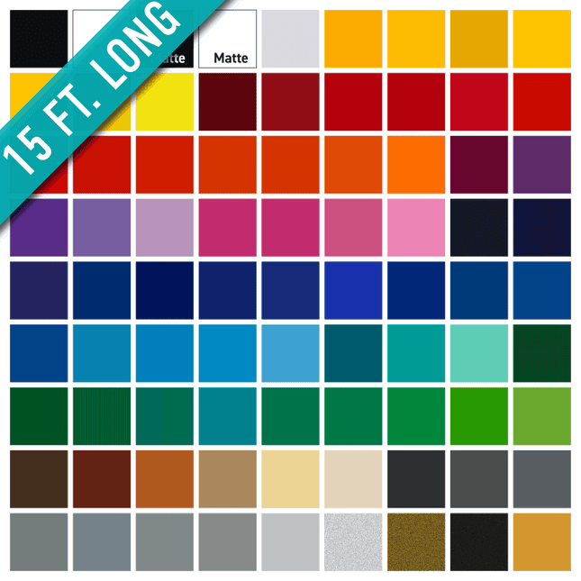 12" Oracal 751 High Performance Cast Vinyl (Marine Grade) - 15 FT long, shown in all available colours. Sold by RQC Supply Canada.