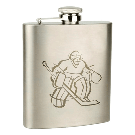 Goalie Stainless Steel Flask sold by RQC Supply located in Woodstock, Ontario