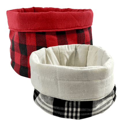 Plaid bread bags, shown in all available colours. Sold by  RQC Supply Canada.