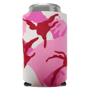 Pink Camouflage Foam Can Coolers, beer can holders sold by RQC Supply Canada