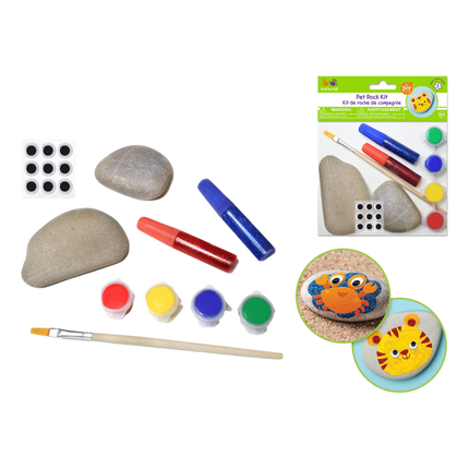 Krafty Kids Kit: DIY Pet Rocks 2pc w/4 Paints, Brush, Glitter and Eyes