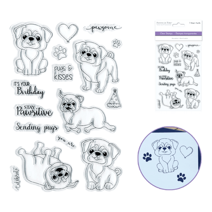 Forever in Time: Pugs & Kisses Clear Stamps sold by RQC Supply Canada