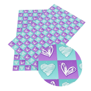 Purple and Teal Hearts Faux Leather Sheets- Faux Vinyl