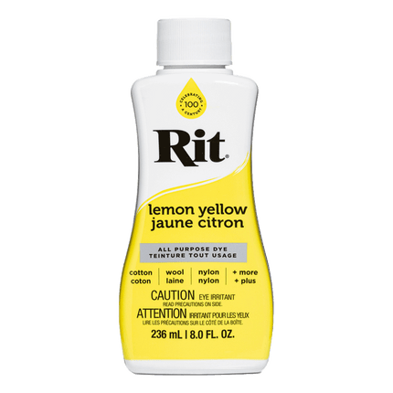 RIT All Purpose Liquid Fabric Dye sold by RQC Supply Canada located in Woodstock, Ontario shown in Lemon Yellow colour