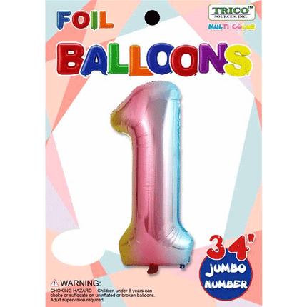 Rainbow Number One Foil Balloons sold by RQC Supply Canada located in Woodstock, Ontario