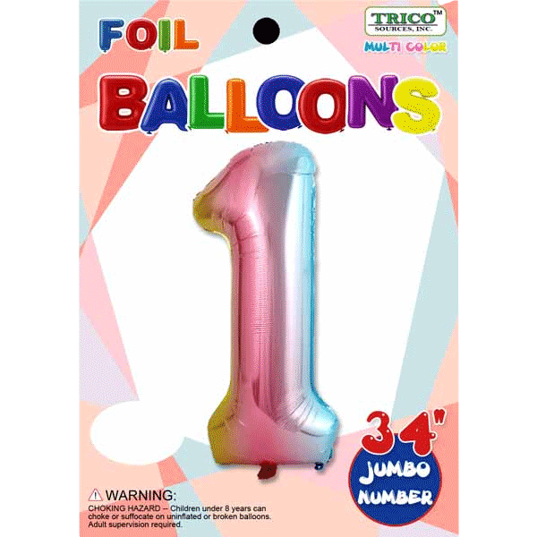 Rainbow Number One Foil Balloons sold by RQC Supply Canada located in Woodstock, Ontario