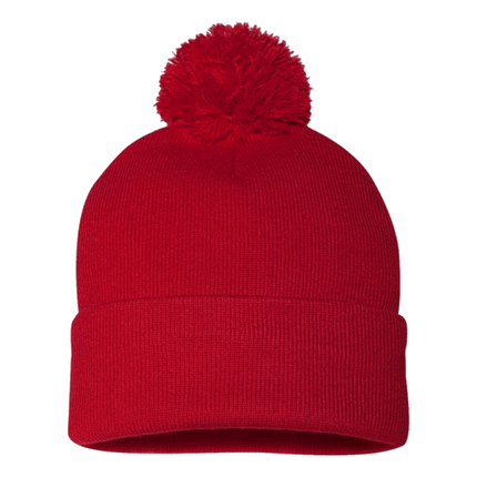 12" Pom Pom Hats now stocked at RQC Supply Canada located in Woodstock, Ontario sell the colour selection instore or online shown in Red Colour