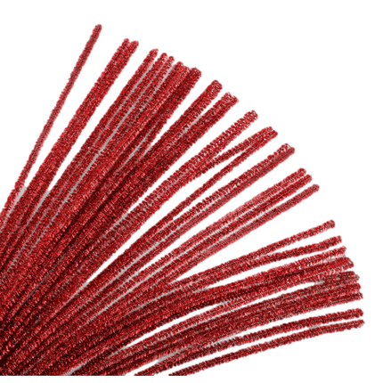 Ruby Red Tinsel Pipe Cleaners sold by RQC Supply Canada, located  at a craft store located in Woodstock, Ontario