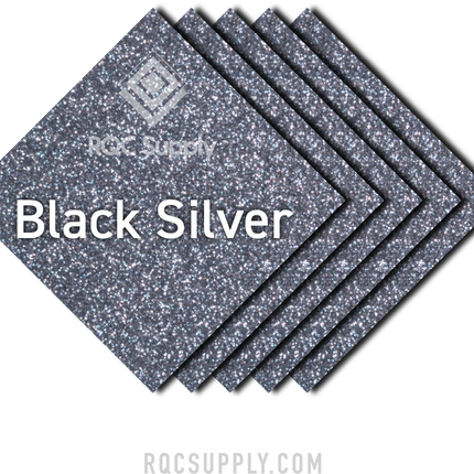 Siser 12" Glitter Heat Transfer Vinyl (HTV) - Iron on Vinyl, shown in Black Silver colour. Sold by RQC Supply Canada.