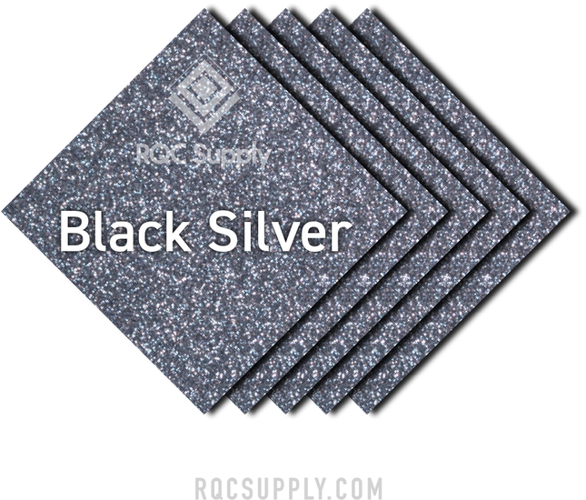 Siser 12" Glitter Heat Transfer Vinyl (HTV) - Iron on Vinyl, shown in Black Silver colour. Sold by RQC Supply Canada.